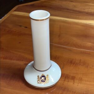 Fraternity Athena Alpha Theta Hall Flower Bud  Vase Cream Gold Blue Logo USA AOE